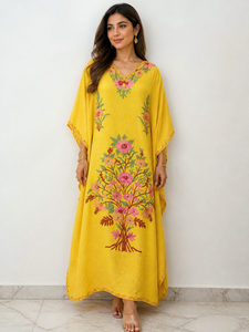 Cotton Crush Embroidered Ankle Length Long <b>Kaftans</b> - Product Image 5