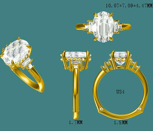 2 CT 925 <b>Silver</b> E VVS2 Lab <b>Emerald</b> Cut Moissanite Prong Setting Engagement <b>Ring</b> for Gift - Product Image 2