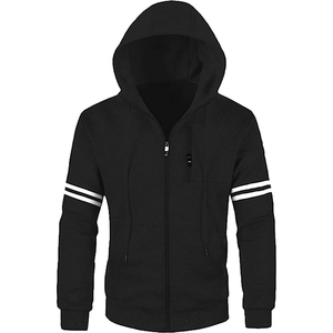 Sweat-shirt à capuche zippé noir pour homme, couleur unie, coupe décontractée, vêtement d'automne, matière polaire, design respirant - Product Image 3