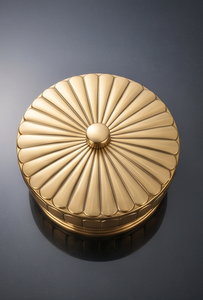 Luxury Round Gold Dry Fruit Box Scalloped Petal Pattern <b>Metal</b> Date Storage Container <b>With</b> Center Knob <b>Lid</b> Corporate Gift <b>Tin</b> - Product Image 4
