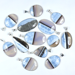 BISMILLAH GEMS Colgante de Calcedonia Azul Banda de Color Natural en Forma de Paz, Chapado en Plata de Ley, Estilo Bohemia, Moda Moderna - Product Image 3