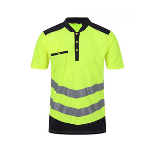 Men's <b>Orange</b> High Visibility Reflective Short Sleeve <b>Polo</b> Shirt with Silver Stripes and Solid Pattern - Product Image 4