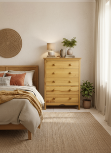 Commode Melitta personnalisée à 5 tiroirs en bois de hêtre, garantie 1 an, modèle pour chambre et salon, couleur naturelle, design moderne, réglable - Product Image 4