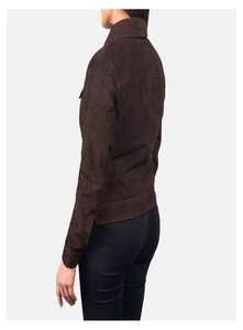 Women's brawn Genuine Leather Moto Jacket Full Sleeve <b>Zipper</b> Closure Stand Collar Autumn Style - Product Image 5