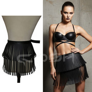 Jupe ceinture à franges double couche en similicuir noir style punk - Product Image 3