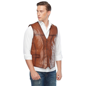 Premium Breathable <b>Men's</b> Genuine <b>Leather</b> <b>Vest</b>-Custom Slim Fit Winter Black Waistcoat with Classic Button Closure - Product Image 6