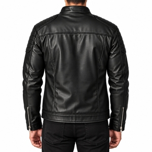Men <b>Leather</b> <b>Jacket</b> Custom Solid Stand Collar <b>Jacket</b> Color Zip Front Stand Collar <b>Long</b> Sleeves Modern Design Fashion <b>Jacket</b> - Product Image 2