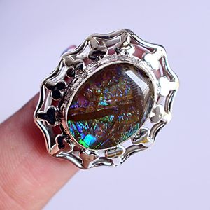 Anillo de cóctel vintage de plata de ley 925 maciza con bisel de piedra de amolita ovalada para mujer, joyería fina para uso diario. - Product Image 4