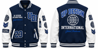 Veste universitaire bleu marine personnalisée avec manches blanches, veste de baseball brodée, veste bomber streetwear haut de gamme