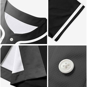 Maillot de baseball personnalisé noir et gris à manches courtes avec boutons sur le devant, nom de l'équipe imprimé par sublimation, vêtements pour hommes adultes - Product Image 4