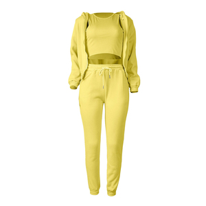 Ensemble de survêtement 3 pièces respirant pour femme, legging de yoga sans couture taille haute, soutien-gorge de sport à taille élastique, haut de sport à manches longues - Product Image 1