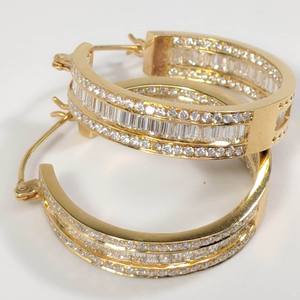 Bold Cuban Style Trendy 14K Gold <b>Earrings</b> Luxurious <b>Chain</b> Texture Diamond Accents-Unisex Statement Fashion Jewelry for Gift - Product Image 2