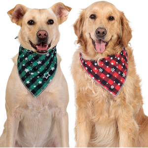 Bandanas pour chiens écologiques à carreaux classiques, production OEM en usine, double couche, coton imprimé, bandana personnalisé pour animaux de compagnie - Product Image 1