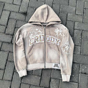 Chaqueta de streetwear para hombre 2026 personalizada con lavado ácido, felpa francesa, impresión DTG y serigrafía, con pedrería, estilo vintage y cremallera, con capucha. - Product Image 6