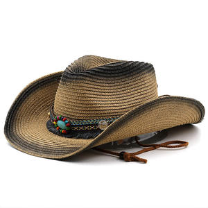 Chapeau de cowboy occidental vintage bohème en paille turquoise perlée, style décontracté pour femme, idéal pour l'été et la plage - Product Image 5