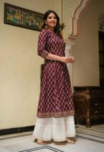 Cotton Gold Print Anarkali Kurta And Golden Floral Regular <b>Blouse</b> Collection Ethnic Women Clothing Stylish Festive Casual Wear - Product Image 6