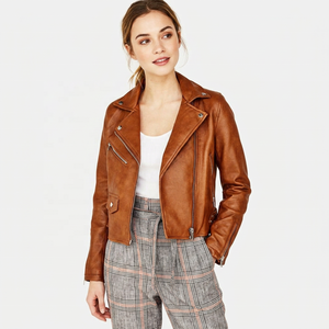Chaqueta de Cuero Genuino de Primera Calidad para Mujer, Estilo Motero, Corte Ajustado, con Puños Ajustables, Transpirable - Product Image 1