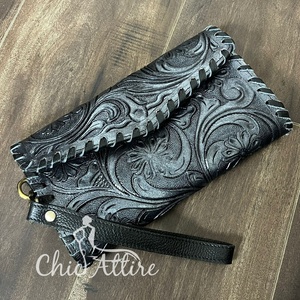 Women's RFID Blocking Gift New Floral Design <b>Wristlet</b> Wallet Tooled Leather Clutch Purses Fashion Women Card Money Phone Wallet - Product Image 1