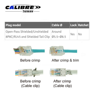 TAIWAN CALIBRE 8P Open Pass and Shielded Tail Clip (External Ground) Modular Plug Crimping Pliers - Product Image 2