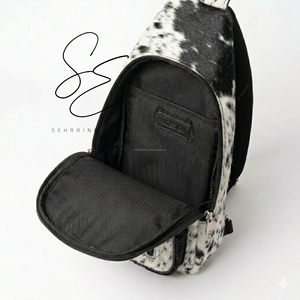 Genuine Leather Hair On Cowhide Sling Bag Crossbody Chest Bag Unisex Mini Backpack Single <b>Strap</b> <b>Shoulder</b> Bag Travel Daypack - Product Image 6