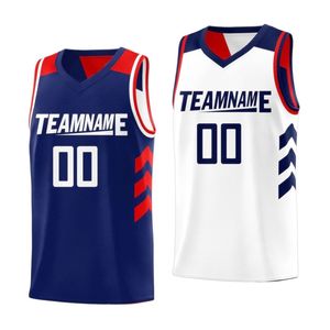 Camiseta de Baloncesto Sublimada Personalizada, Cuello en V, Sin Mangas, Malla Transpirable, Nombre del Equipo 00, Unisex, para Adultos, Todas las Temporadas, Blanca, Azul Marino, Roja - Product Image 1