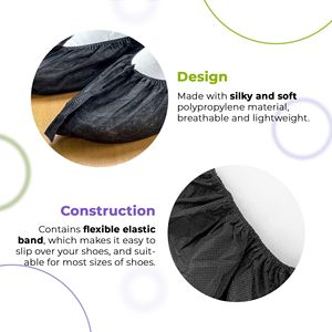 Copriscarpe nero monouso confezione da 16X6 pollici 2000 PP 35 GSM antiscivolo sicuro elastico senza soluzione di continuità copri stivali impermeabili per - Product Image 4
