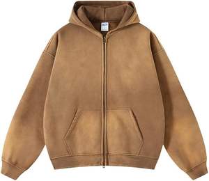 Sudadera con capucha corta de algodón pesado 100% con efecto desgastado, bordado de perlas y gemas, LOGO serigrafiado, acabado descolorido por el sol, lavado a la piedra, para otoño - Product Image 1