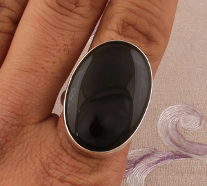 Bague ovale en onyx noir, argent 925, pierre précieuse, bague unisexe, fournisseur en gros - Product Image 5