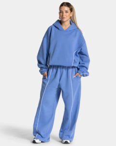 Conjunto de chándal de 2 piezas para mujer, estilo streetwear oversize, con contraste en azul bebé, pantalones de chándal con cordón en la cintura, 100% algodón - Product Image 3