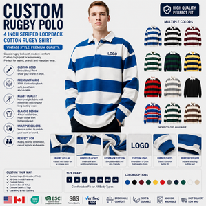 Custom Logo Rugby <strong>Sports</strong> <strong>Polo</strong> De Rugby Print Embroidery Stitched 4 Inch Striped Loopback Cotton Vintage Rugby <strong>Polo</strong> Shirts Jersey - Product Image 1