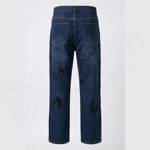 Jean en denim coupe droite délavé foncé pour homme, taille haute, coupe classique, en coton, style décontracté, pantalon d'automne - Product Image 2