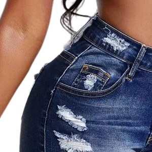 Shorts de Mezclilla Rasgados de Cintura Alta para Mujer, Corte Regular, Lavado Medio, Estilo Casual de Verano, Color Sólido, Impermeables, Estilo Y2K Vintage, de Algodón - Product Image 2