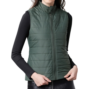 Chaleco acolchado sin mangas para mujer, color verde oscuro, con cuello alto, cremallera, cortavientos y acolchado. - Product Image 1