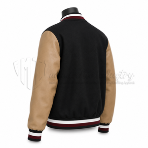 Chaqueta Varsity Negra y Marrón para Hombre, Estilo Preppy, Chaqueta de Béisbol de Algodón con Cierre de Botones, Corte Regular, para Otoño - Product Image 5