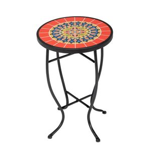 Tavolo da Esterno 35*35*52cm in Vetro e Plastica con Mosaico Mandala Rosso Bruciato, Design Elegante - Product Image 1