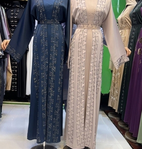 Wholesale Modest Dubai Beaded Sequined <b>Long</b> Sleeve Abaya Muslim Traditional Handmade Wedding Women Breathable V Neck - Product Image 6