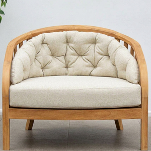 Elegante Sillón de Madera de Teca con Cojín Crema, Sofá Redondo Tipo Diván - Product Image 1