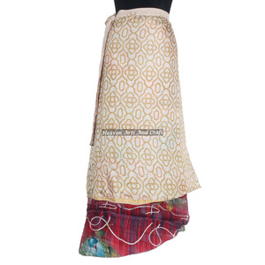 Jupes en soie du Rajasthan élégantes, enveloppantes, pour femmes, style vintage, longues, à enrouler, 2 couches, réversibles - Product Image 5