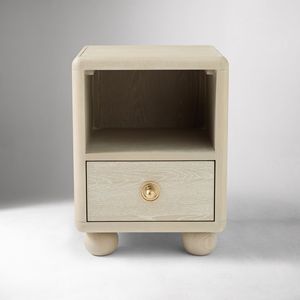 Modern Teak Wood Bedside <b>Cabinet</b> with Open Compartment Soft Curves and <b>Storage</b> Drawer - Product Image 2