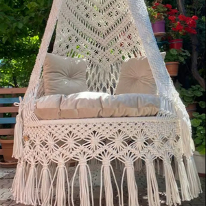 Columpio doble de macramé para patio, Columpio de patio, Columpio de macramé, Columpio colgante de macramé, Silla de macramé, Silla hamaca, Columpio de jardín - Product Image 1