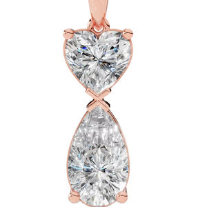 Collier double breloque cœur et poire en diamant de laboratoire, or 10K, VVS incolore, pendentif solitaire romantique avec chaîne - Product Image 1