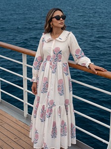 <b>Women's</b> Boho Maxi <b>Dress</b> V-neck <b>Long</b> Sleeve Fit Flare Loose Fit Woven Natural Eco-Friendly Breathable Cotton Summer Casual <b>Dress</b> - Product Image 2