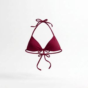 Women's Black <b>Halter</b> Bikini Top With Drawstring Tie Front And Adjustable Straps Solid Color Spandex Polyester Swimwear - Product Image 6