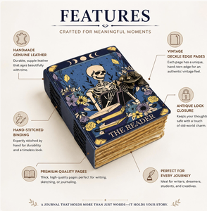 Diario NEW ERA Reader Gothic de Cuero con Tapa Dura, Diseño de Calavera, Patrón Floral, Borde Decorativo Antiguo, Impresión UV, 7x5 Pulgadas, Cuaderno de Regalo - Product Image 2