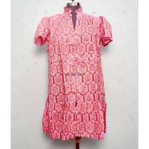 Women's mid-length soft pure Cotton <b>Dress</b> Hand Block Floral Print Minimalist Casual Party Wear Formal Bridesmaid Maxi <b>Dress</b> - Product Image 2