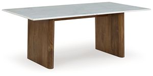 Mesa de Centro Moderna Rectangular con Tapa de Mármol Blanco y Patas Plegables de Madera de Mango Sólida, Ecológica y Duradera para Sala de Estar - Product Image 2