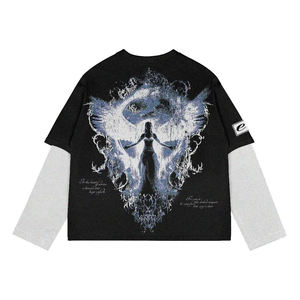 T-shirt à manches longues surdimensionné personnalisé, style streetwear, tricoté, 100% coton, double couche, effet usé - Product Image 1