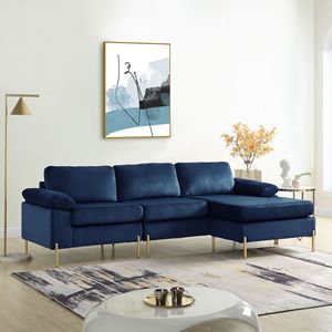 Divano Shannon in Velluto per Soggiorno con Design Componibile e Chaise Longue - Product Image 6
