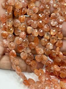 Cuentas facetadas de piedra solar natural AAA en forma de corazón, tamaño 6-7 mm aprox. Cadena de 8 Pulgadas - Product Image 4