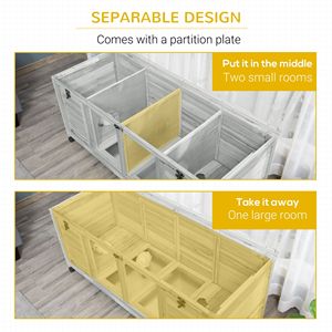 Casetta per Conigli in Legno Grigio Chiaro con Ruote, Cuccia per Animali Domestici da Interno con Divisori - Product Image 5